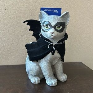 Cute Halloween Cat Wearing Bat Costume Black Eye Mask New 9.5” Tall